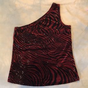 My Michelle Vintage Y2k one shoulder sequin velvet zebra stripe velour top Med M